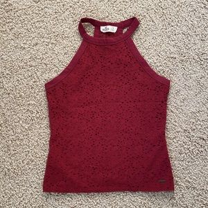 Hollister EUC red lace halter top small fitted casual beach summer top